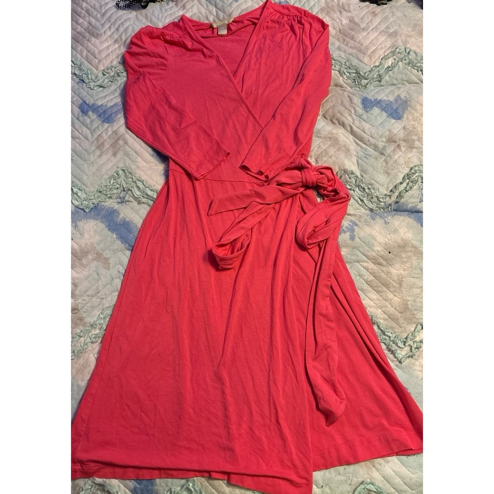 Banana Republic Bright Pink 3/4 Sleeve Knee Length Wrap Dress, Size XS